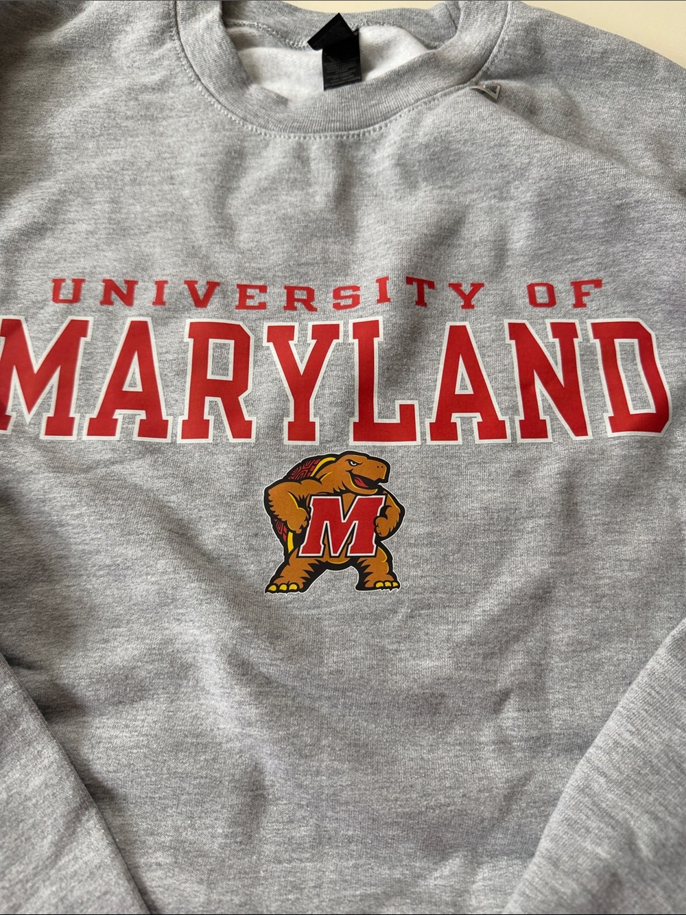 Gildan Gray University of Maryland Crewneck Sweatshirt with Red Print - Picture 3 of 6